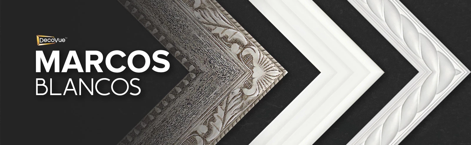 Tres estilos diferentes de marcos blancos.