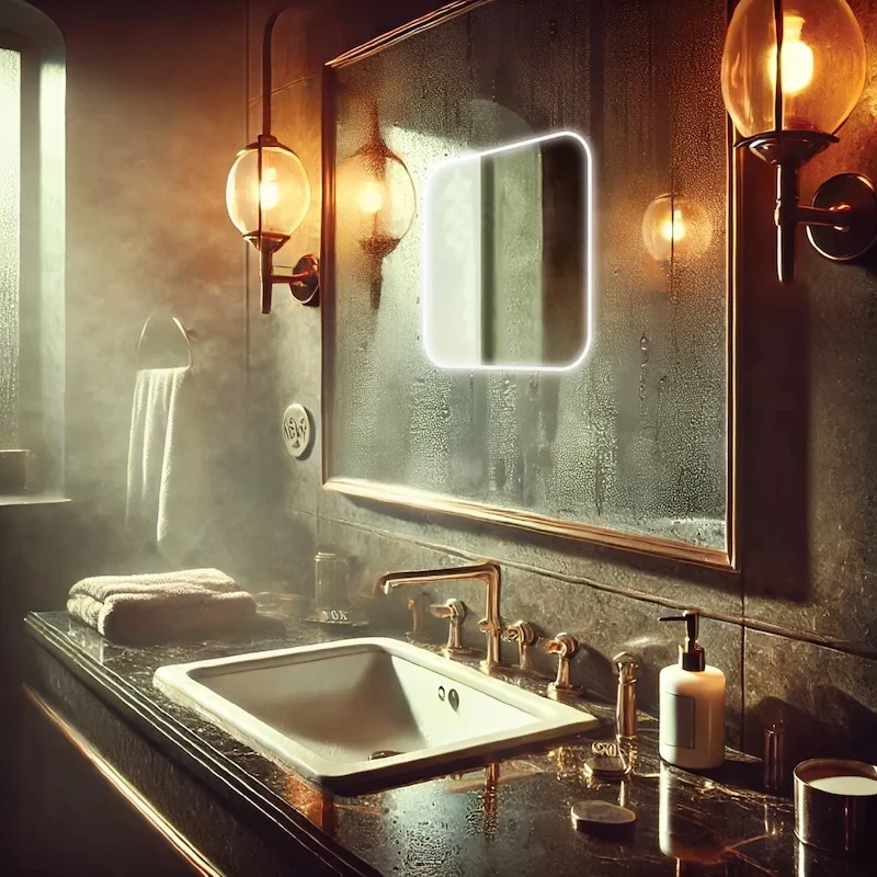 Bathroom with a sink and mirror illuminated by overhead light, emphasizing cleanliness in Dubai.