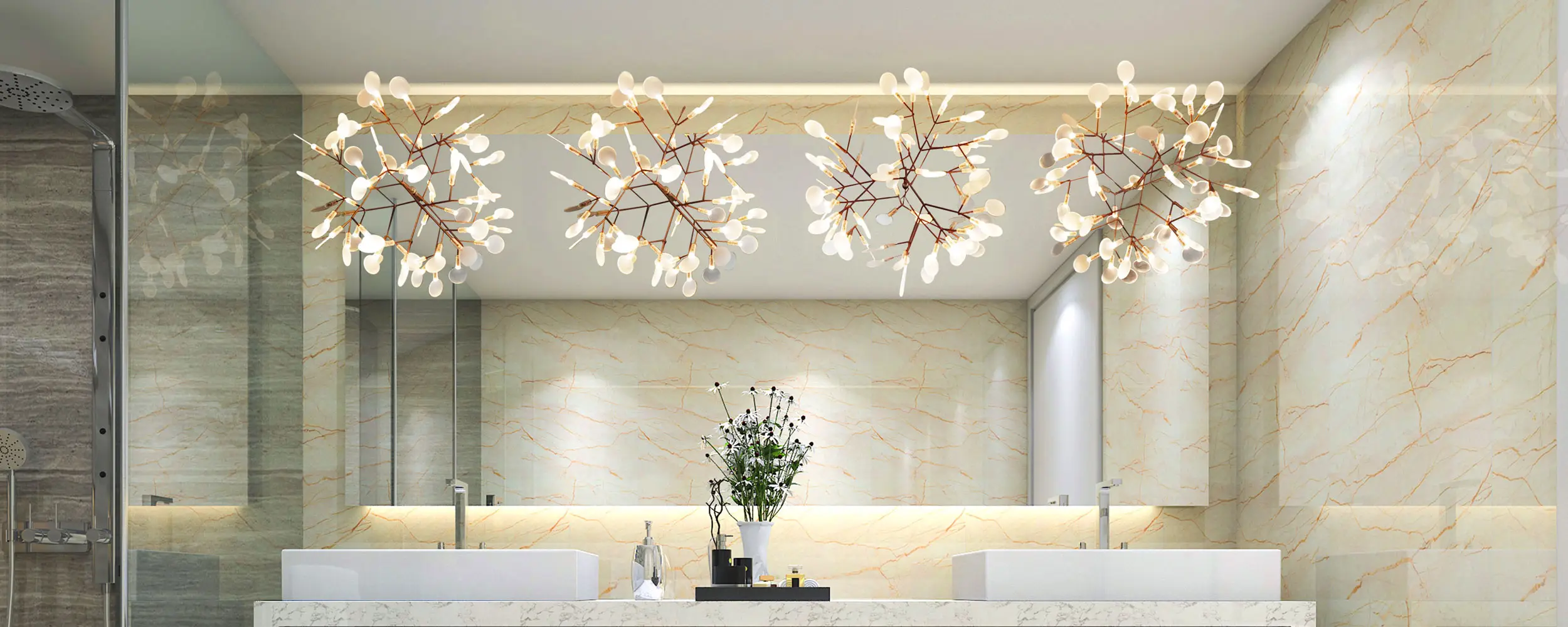 Above is a Pavana stylish light mounted in a broad backlit bathroom mirrors and lights from Sharjah.