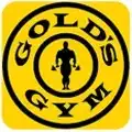 Yellow and black logo of gold gym featuring a muscular bodybuilder silhouette with gold gym caption.